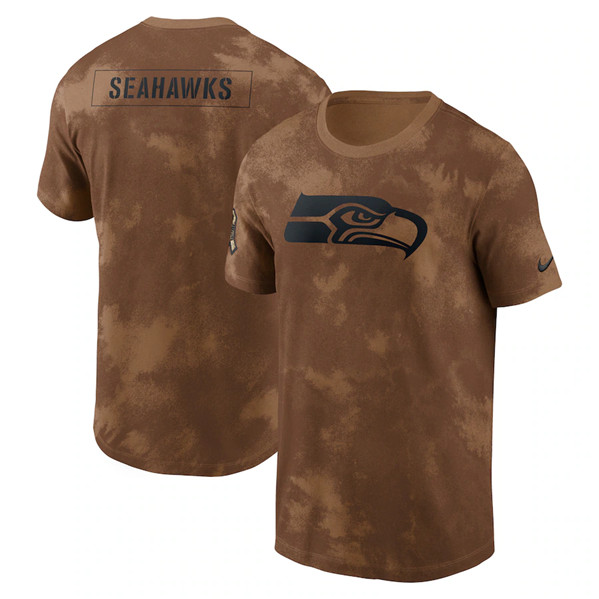 Men's Seattle Seahawks 2023 Brown Salute To Service Sideline T-Shirt - Click Image to Close